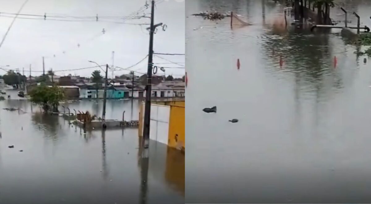 Lagoa de captação transborda e causa alagamentos no Jardim Primavera, na Zona Norte de Natal