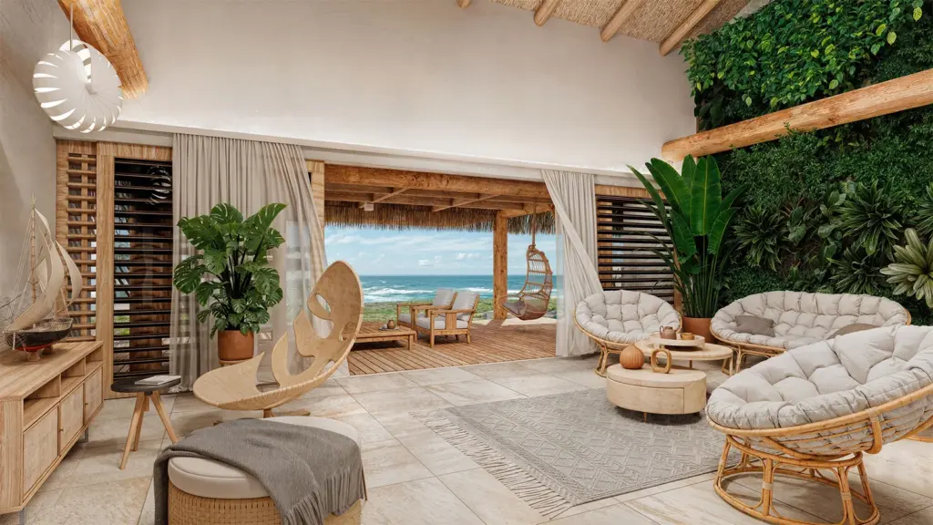 O projeto prevê 50 quartos e 28 branded residences, com vilas de 266 m² a 469 m² e piscina privativa